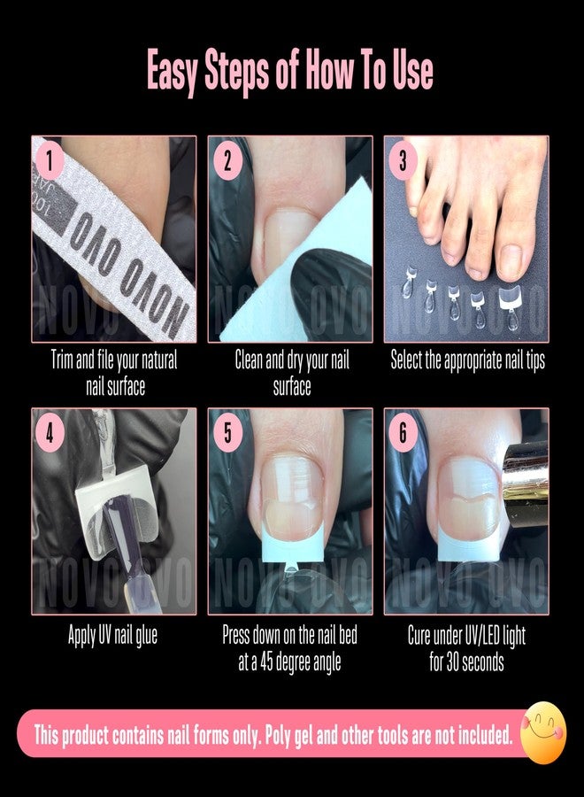NOVO OVO White French Tip Half Cover Toe Nail Tips, Clear Soft Gel with Auxiliary Line for Fake False Toenail Extension, Sharp Square Medium Wide for Men Women Acrylic pedicure x15 Sizes 240 Pcs - Image 5